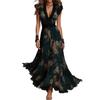 Europe, America, Hot-selling Pastoral Bohemian Print Collar Long-sleeved Dress