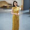 Yellow cheongsam 1011 new spring and summer new Chinese style improved women's white high-end temperament beautiful dress