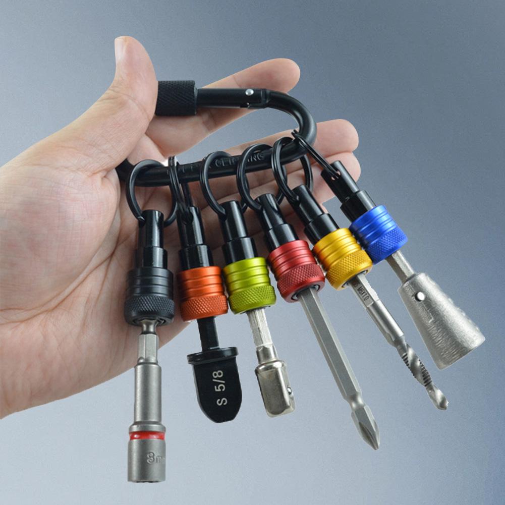 6pcs/Set 1/4 Inch Hex Shank Screwdriver Bits Holder Keychain Extension Rod Key Chain Adapter Drill Bit Holder Portable Hand Tool