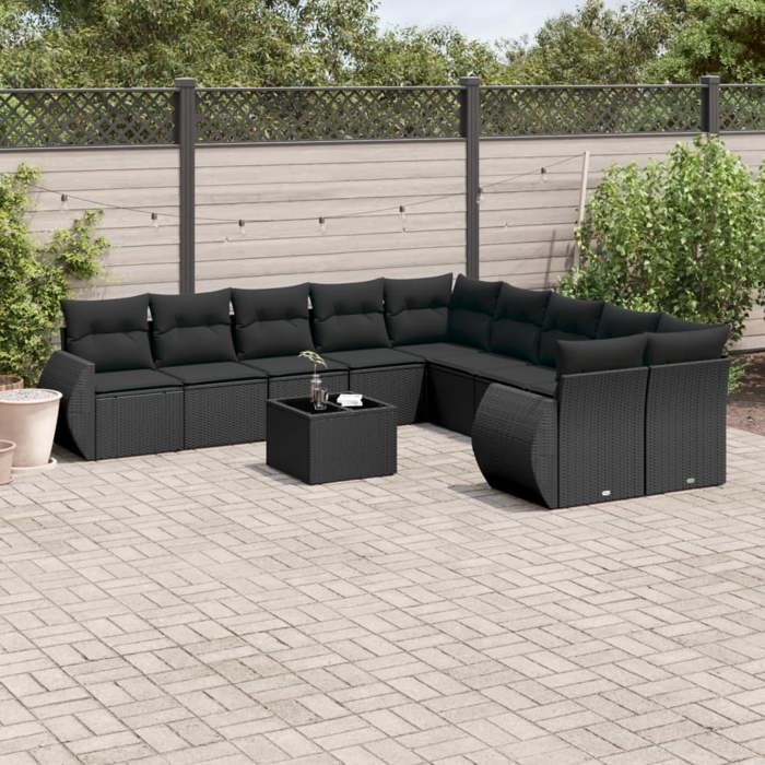 VidaXL Garden Lounge Set with Cushions 11 Pcs, Patio Sofas, Patio Furniture Set, Outdoor Furniture, Black 3254252