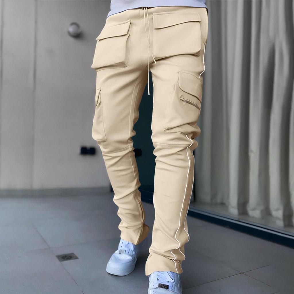 Men's Stretch Cargo Pants with Multi Pockets and Reflective, Straight Leg Workout Fitness Casual Long Pants for Spring and Fall