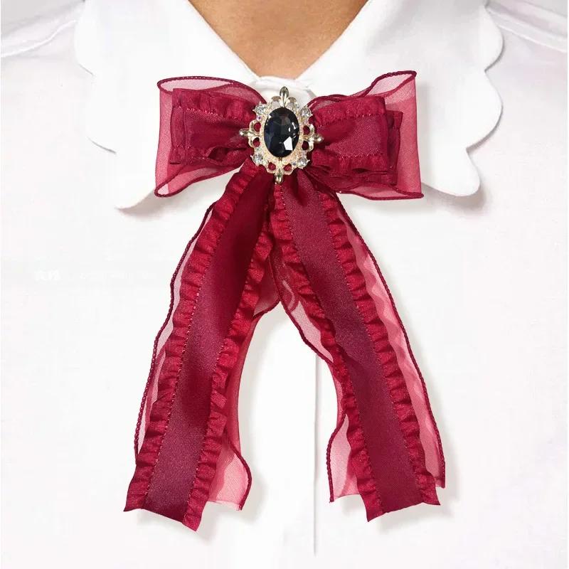 Women's Yarn Satin Large Bow Tie Lolita Fashion Shirt Dress Accessories Collar Flower Luxury Rhinestone Bowtie Gifts for Women