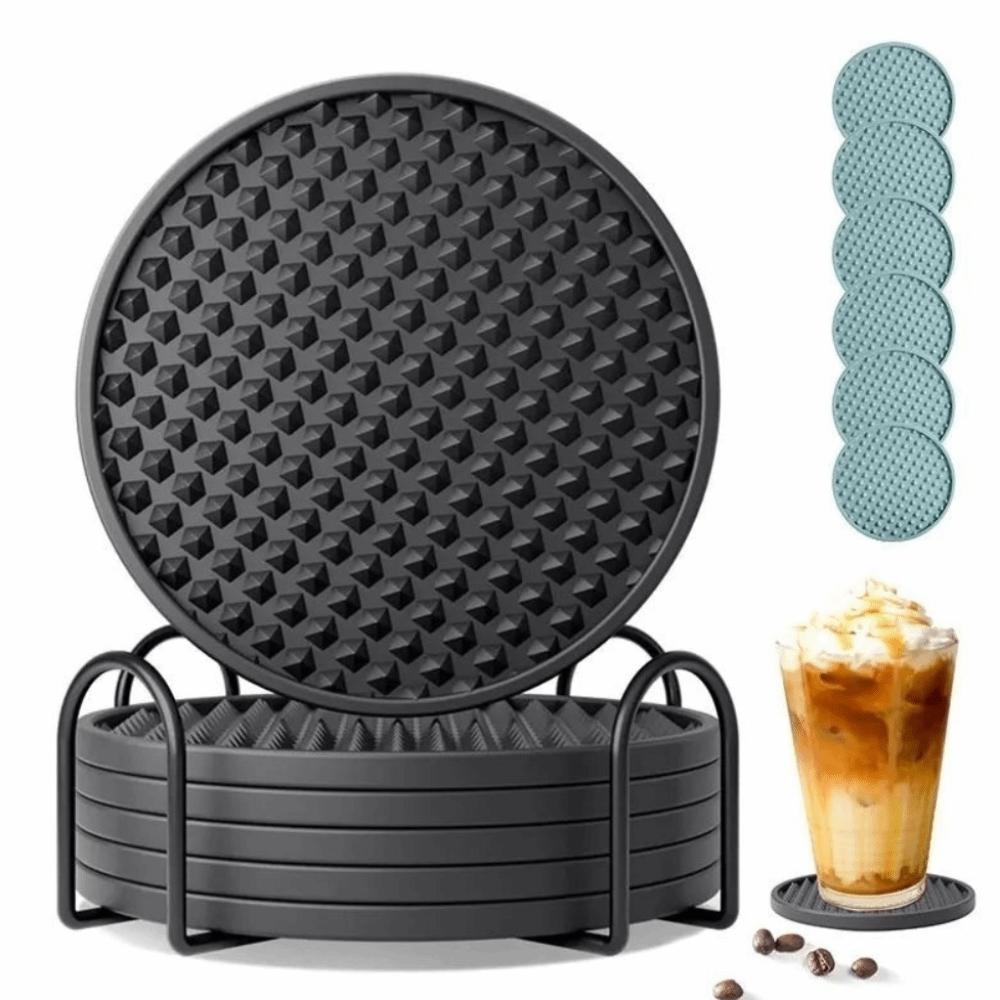 6PCS Protect Furniture Silicone Coasters with Holder Non-Slip Coasters for Drinks  Kitchen