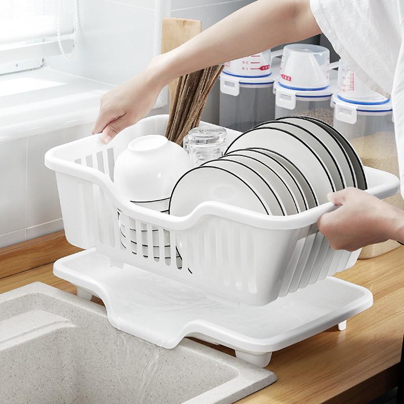 Kitchen Drain Rack Dishwasher Plastic Storage Box Water Filtering Dish Plate Bowl Holder Countertop Utensil Organizer