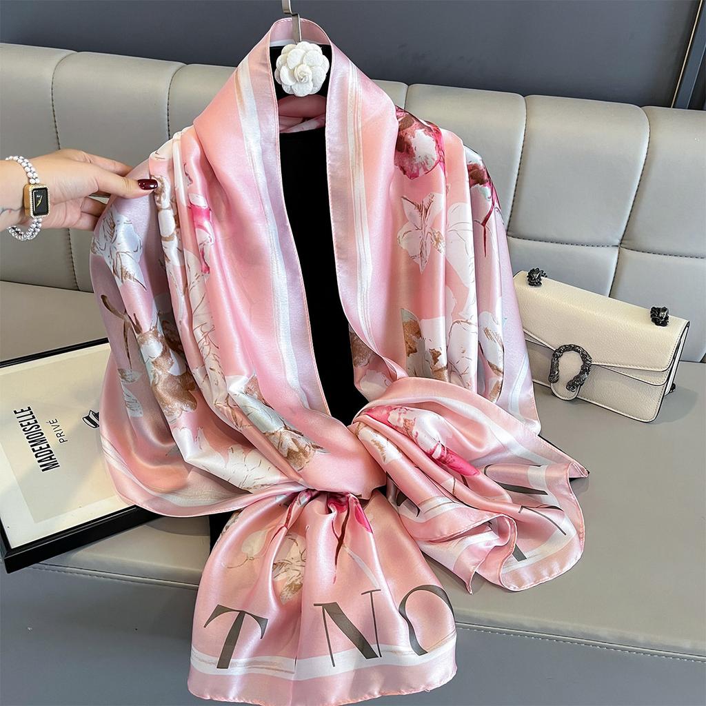 Women 180*90cm Fashion Beautiful Soft Silk Scarves Female Lady Shawl Hijab Wrap Foulard Bandanna Muffler Beach Pareo