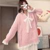 Women's Autumn Patchwork Lace Bow Long Sleeve Sweater - Casual & Sweet Style