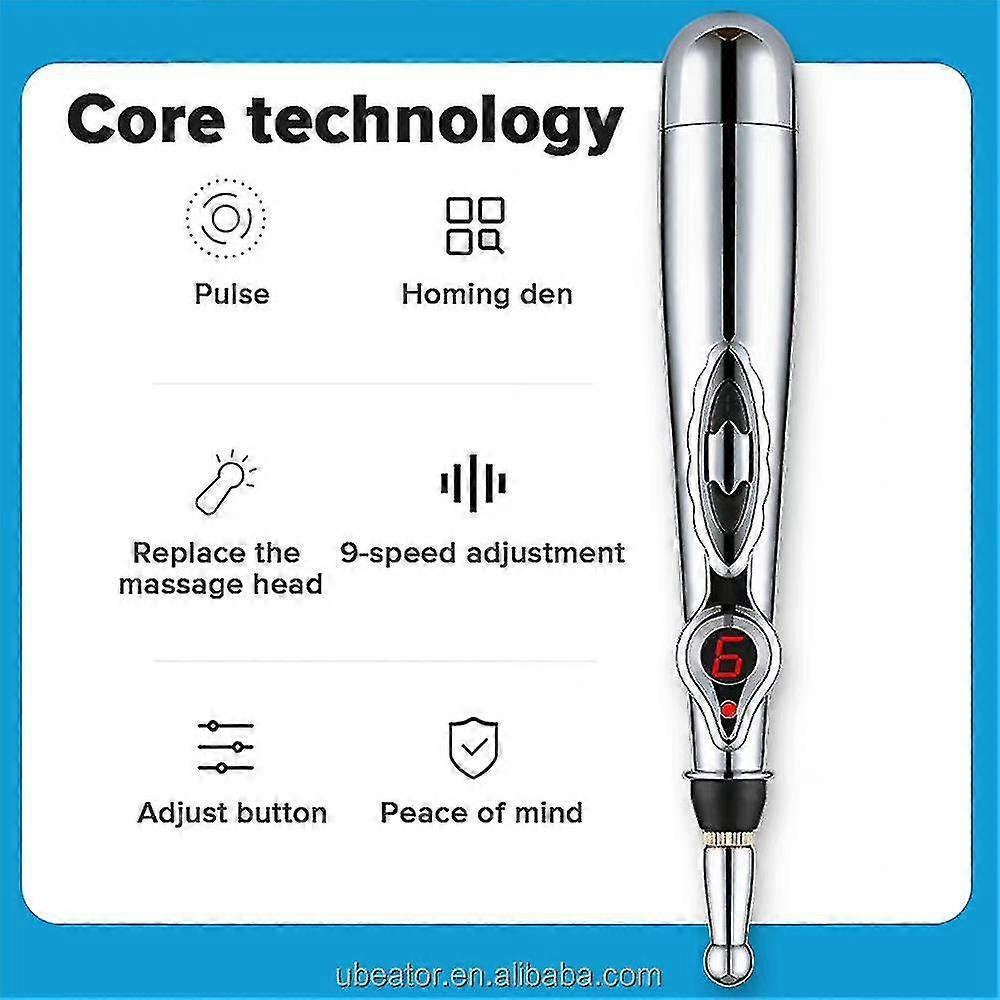 Electronic Acupuncture Pen Meridian Body Physiotherapy Massager Pain Relief Therapy With 5 Replacement Heads - PJ