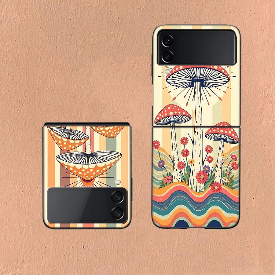 Boho Hippy Mushroom Sunrise Phone Case For Samsung Z Flip 6 7 5G Galaxy Z Flip 5 4 3 5G Cases Shockproof Hard Cover TPU