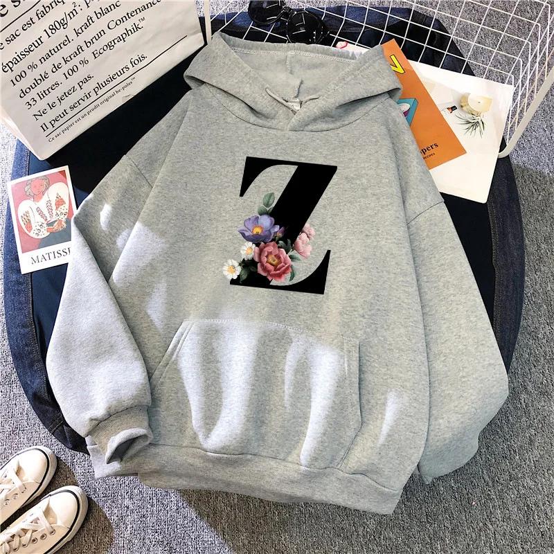 

New in Womens Hoodies Casual Letters A-Z Printed Sweatshirts Sportswear Outdoors Sports Jogging Woman Clothing Running Grey Tops 3XL