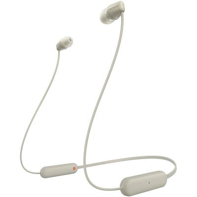Sony Fones de ouvido sem fio Bluetooth Horas Equipado Bege CZ Pequeno WI-C100 Compatível/25 Stamina/IPX4 À prova de respingos/DSEE WI-C100