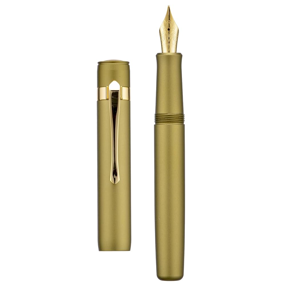 Hongdian M2 Mini Fountain Pen, Olive Green, Fine Nib, Soft Tip, Aluminum, Slim Pocket Travel Pen