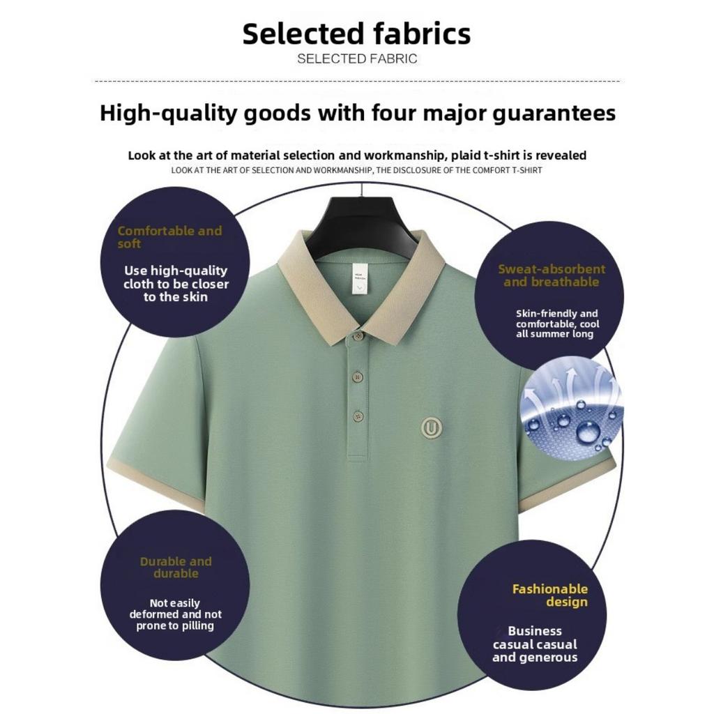 Men's Casual Shirt - Short Sleeved Summer Top, Ribbed Collar and Cuffs Design, Breathable Elastic Fabric, Regular Fit