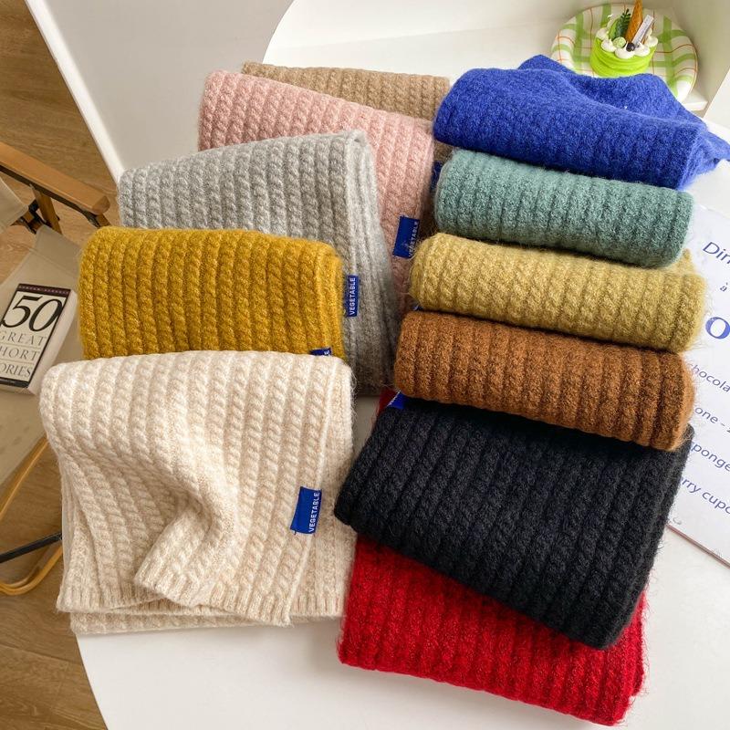 Wool gray scarf girls autumn and winter white knitted wool warm versatile high sense scarf white