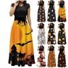 Abito Maxi da Donna alla Moda con Stampa di Halloween, Girocollo, Maniche Corte
