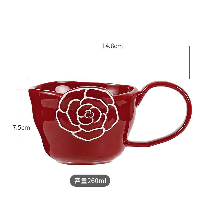 Camellia Mug Design Sense High Handle Water Cup Simple Home Office Coffee Cup Boys And Girls Ceramic Cup