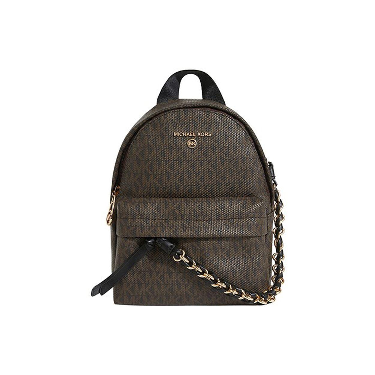 Michael Kors MK Slater Monogram Vintage Color Block Woven Chain PVC Backpack Mini Women backpack Brown Black 30T0G04B0B-BROWN-BLK Basic Set BagDust Bag 30970₽