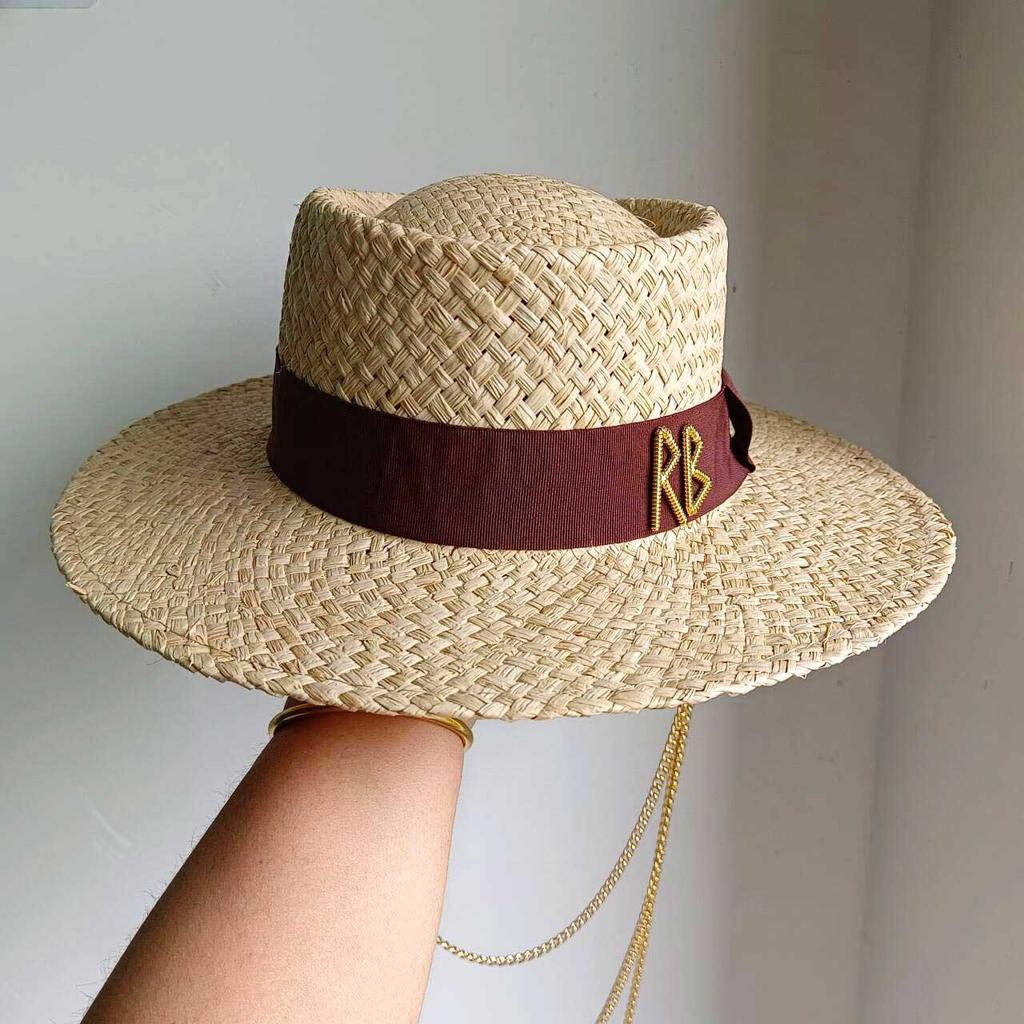 Chain Strap Straw Hat Women's Summer Sun Hat Straw Hat Outdoor Travel Sun Protection Beach Hat Sombrero Para Sol Mujer
