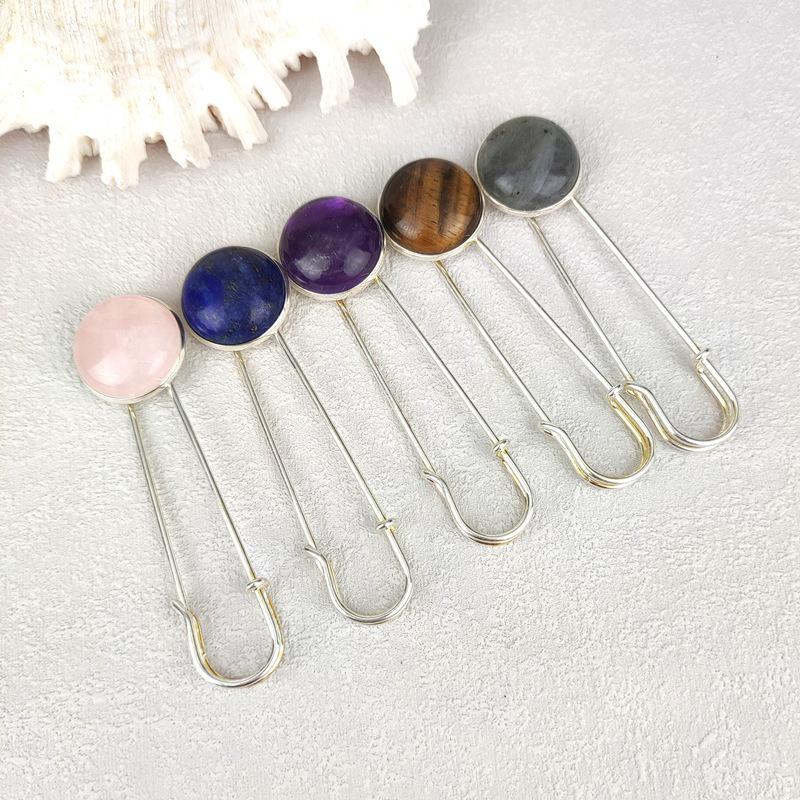 Natural Rose Quartz Crystal Brooch: 20mm Round Pin for Women