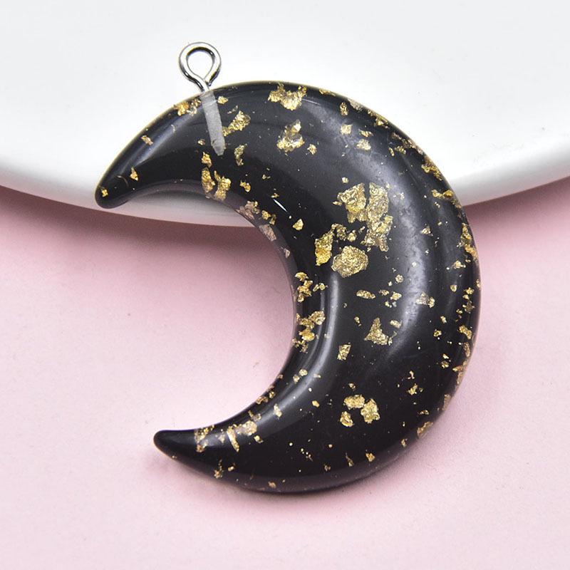 Colored Resin Moon Pendant Keychain with Gold Foil - DIY Jewelry Accessory