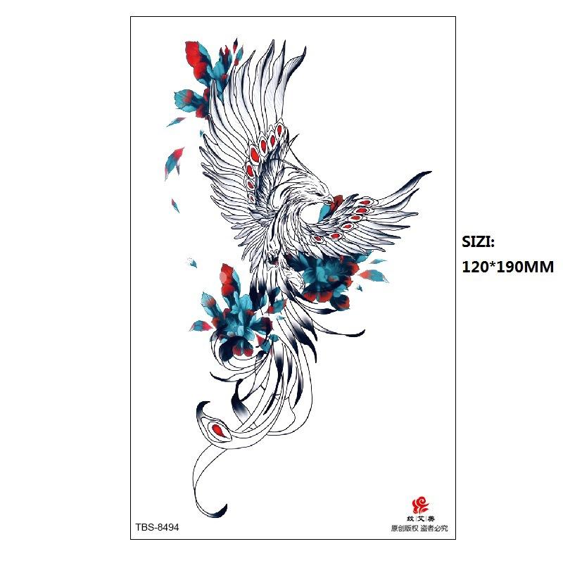 Hand Painted Original Color Flower Fox Phoenix Women'S Simulated Tattoo Water Transfer Tattoo Sticker