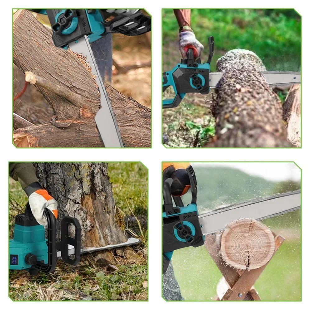 12 Inch Brushless Electric Chainsaw LED Display Cordless Wood Cutting Machine Garden Portable Logging Saw