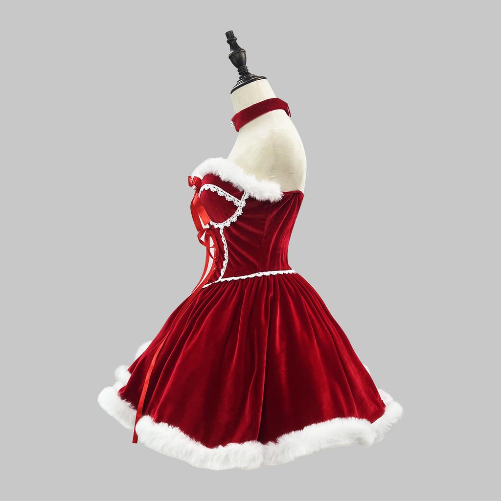 Women Christmas Dress with Gloves Banquet Costume Vintage Medieval Hooded Cloak Lolita Xmas Party Gown StagePerformance