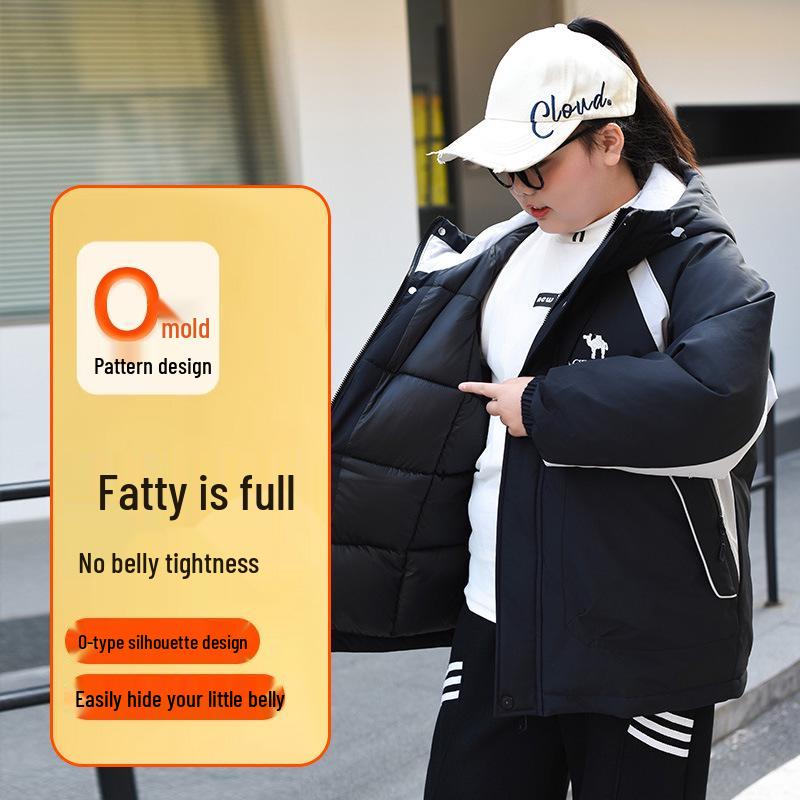 

Girls Plus-Size Hooded Cotton Jacket: Long, Thick, Winter Coat for Children and Teens 180 (140-160 jin)