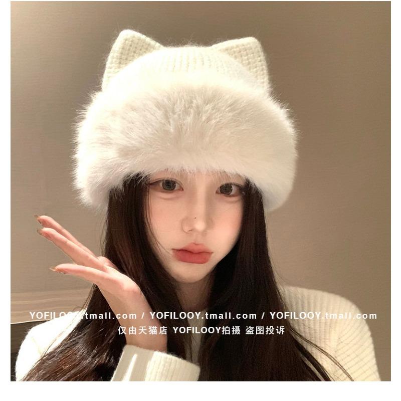 Women Winter Knit Hat With Cute Cat Ears Thick Warm Ear Protection