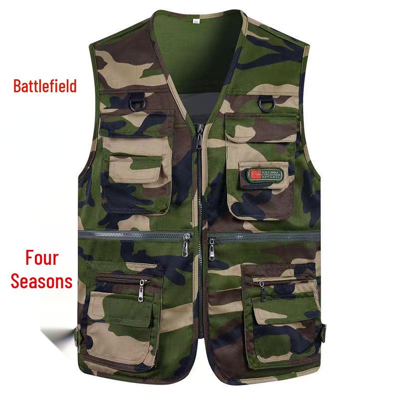 

Мужской износостойкий камуфляжный жилет с несколькими карманами для рыбалки, фотографии и работы на открытом воздухе. 2XL (135-155 lbs)