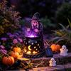 Ciemna Atmosfera Lampka Nocna Solarna Statua Wiedźmy ze Świecącym Kotłem, Zewnętrzna Dekoracja Ogrodowa na Halloween, Dekoracje Imprezowe Żywiczna Figurka Dekoracyjna dla