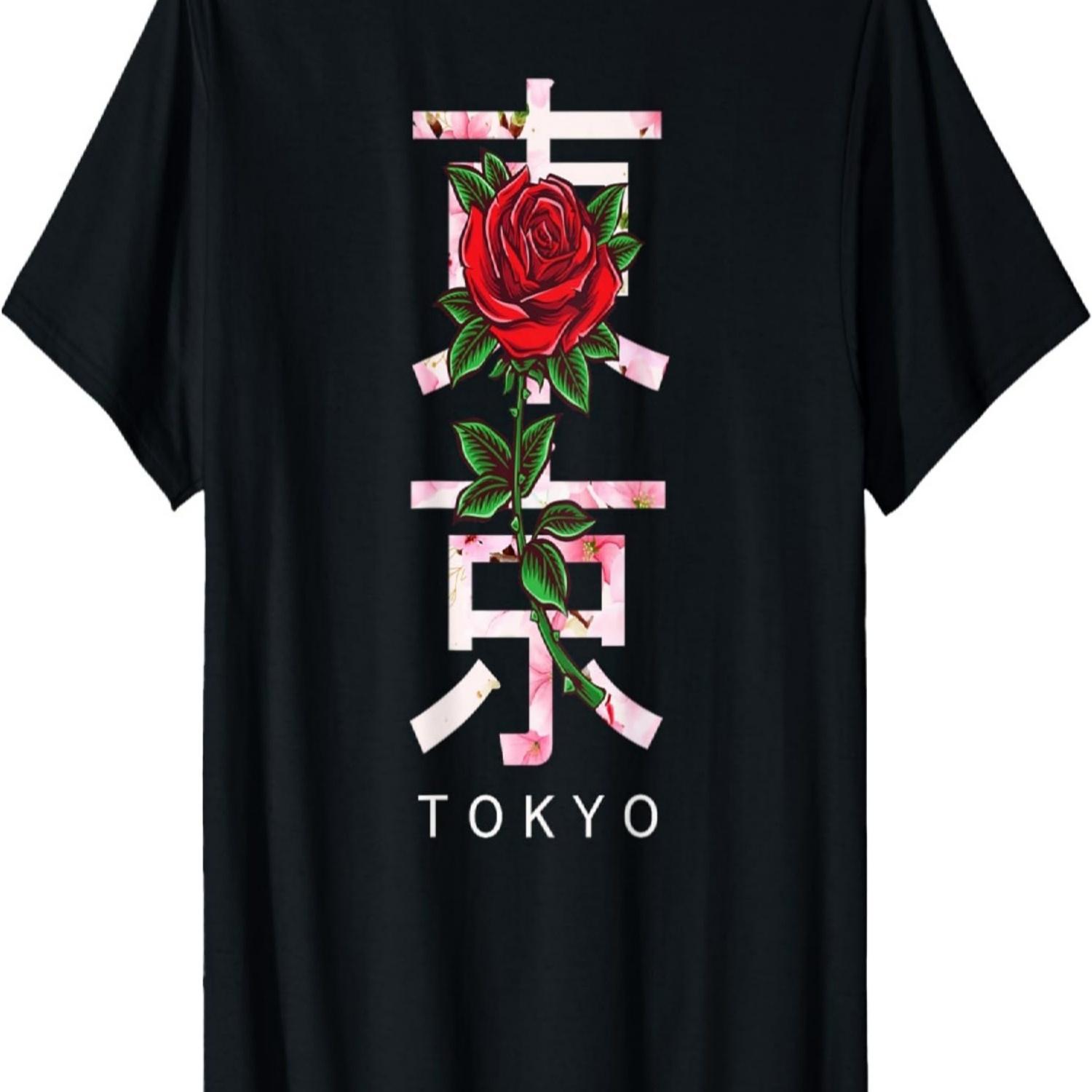Tokyo Japan Say with Roses and Cherry Blossoms T-Shirt S