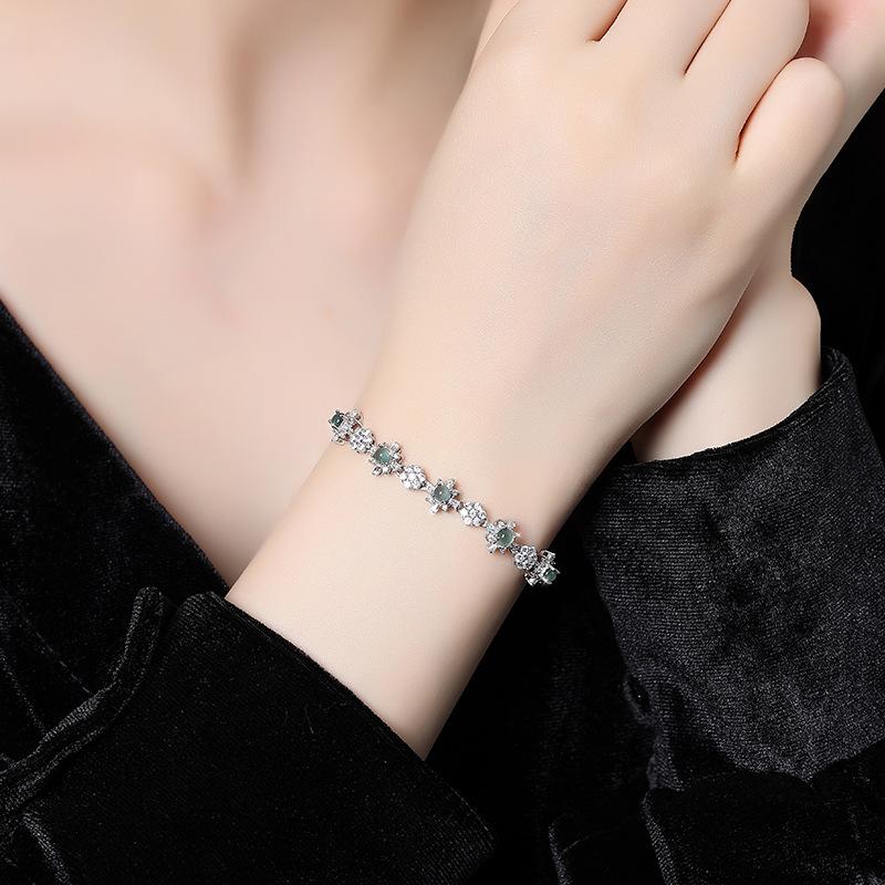 Natural hazardous material: Blue water jade jewelry S925 pure silver non fading bracelet, women's new Chinese style fashion jewelry gift
