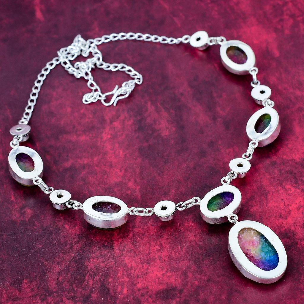 Rainbow Solar quartz & Citrine Necklace Gemstone Jewelry, 925 Solid Sterling Silver Necklace, Handmade Jewelry Birthstone Necklace, Gift For Love