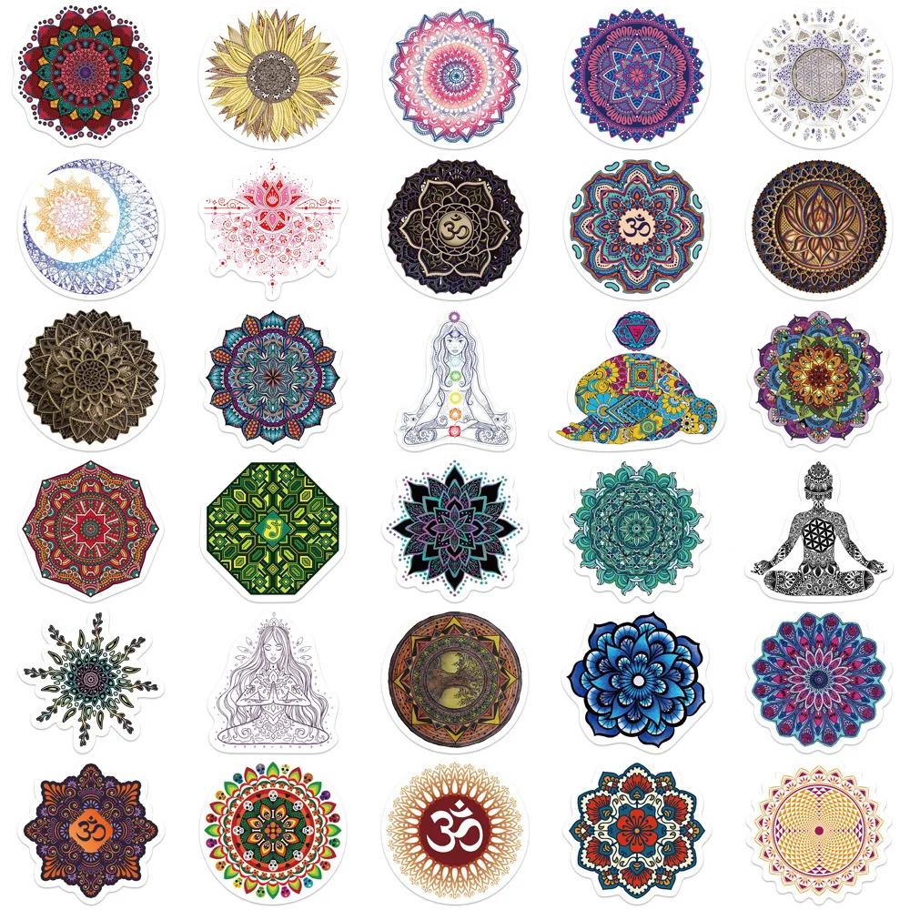 60Pcs Mandala Flowers Yoga Cartoon Graffiti Stickers Decals Decoration Diy Skateboard Notebook Phone Laptop Cute Sticker