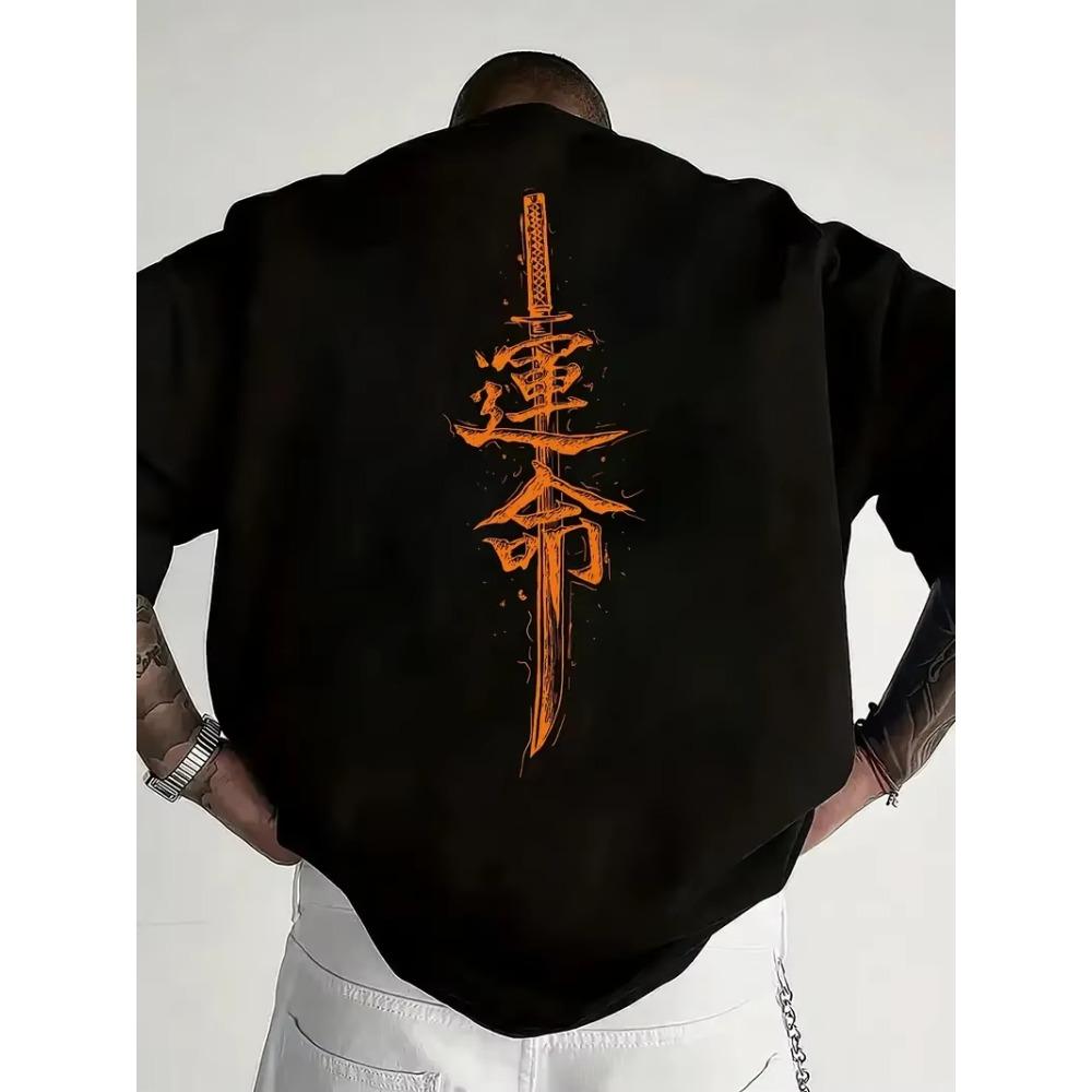 A men s short sleeved T-shirt made of cotton with a Japanese samurai sword pattern printed Daily Wear Cool Top 4XL