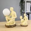 Artistic Thinker Figurine with Night Light Thinking Man Sculpture Resin Statue Decorative Lamp Home Office Desktop Ornament