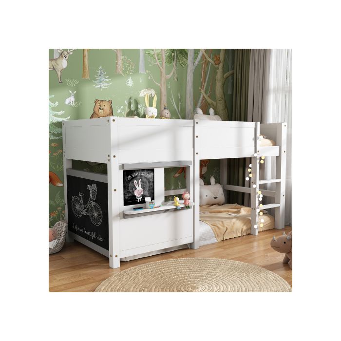 Lit superposé - MUVOE - 90x200 - Blanc - Style scandinave - Design multifonctionnel