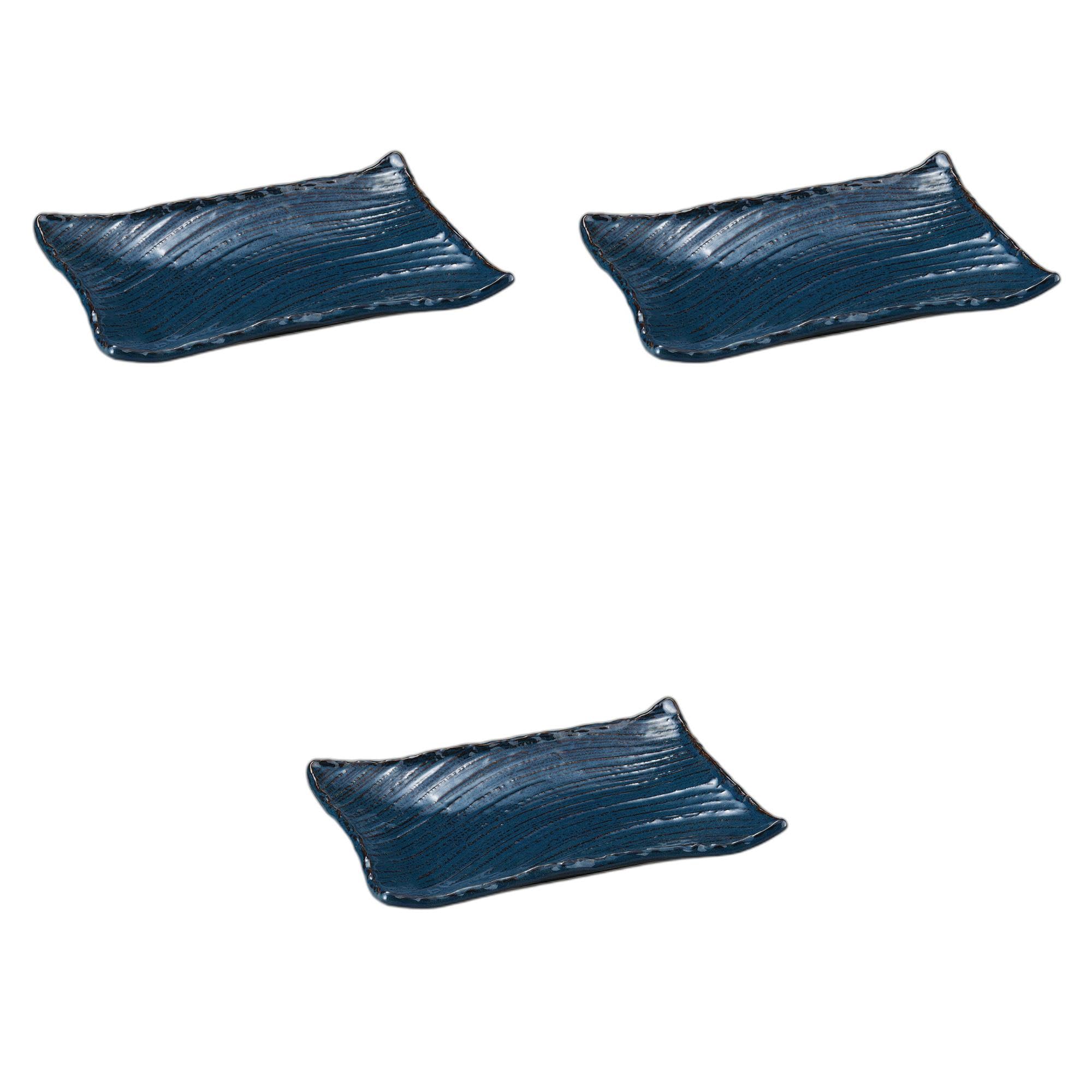 

Setomonohonpo (Setomonohonpo) Set of 3 Navy Blue Sea Cucumber 26-Square Plates [26 x 17.5 x 3.5 cm] | Ceramic Long Plates