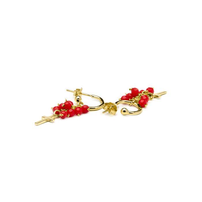 Boucles d'oreilles - LUXENTER - Kyus - Argent 925 - Or jaune 18k - Agate rouge