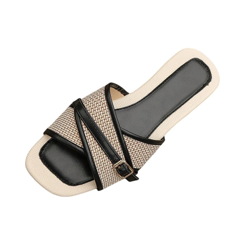 Summer women's cross belt buckle flat casual beach slippers