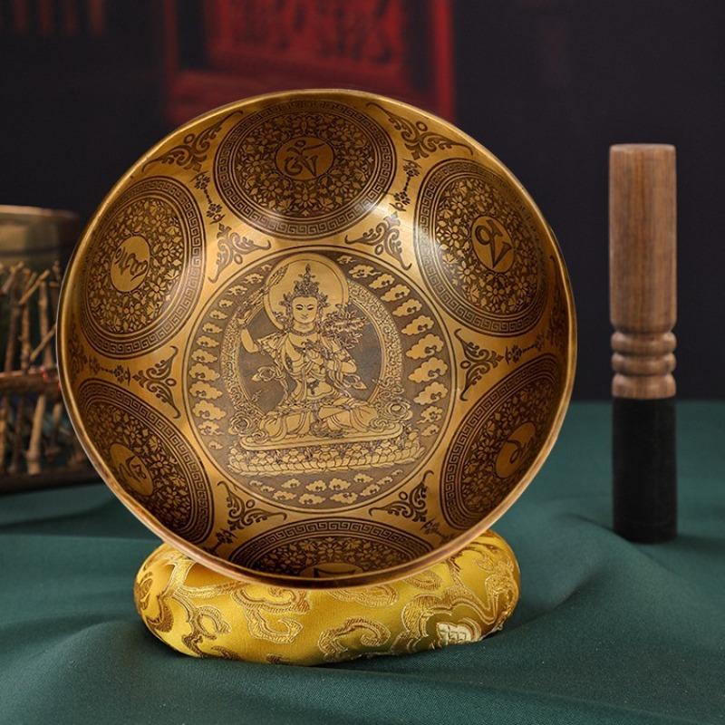 Handmade Nepal Singing Bowl Tibetan Buddha Statue Copper Chakra Meditation Decor