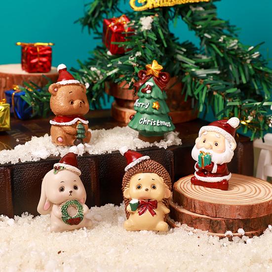 Christmas Miniature Figurines Mini Resin Santa Claus/Snowman/Tree/Bear/Rabbit Figurine 3D Cute Christmas Statue for Home Desk Decor Dollhouse