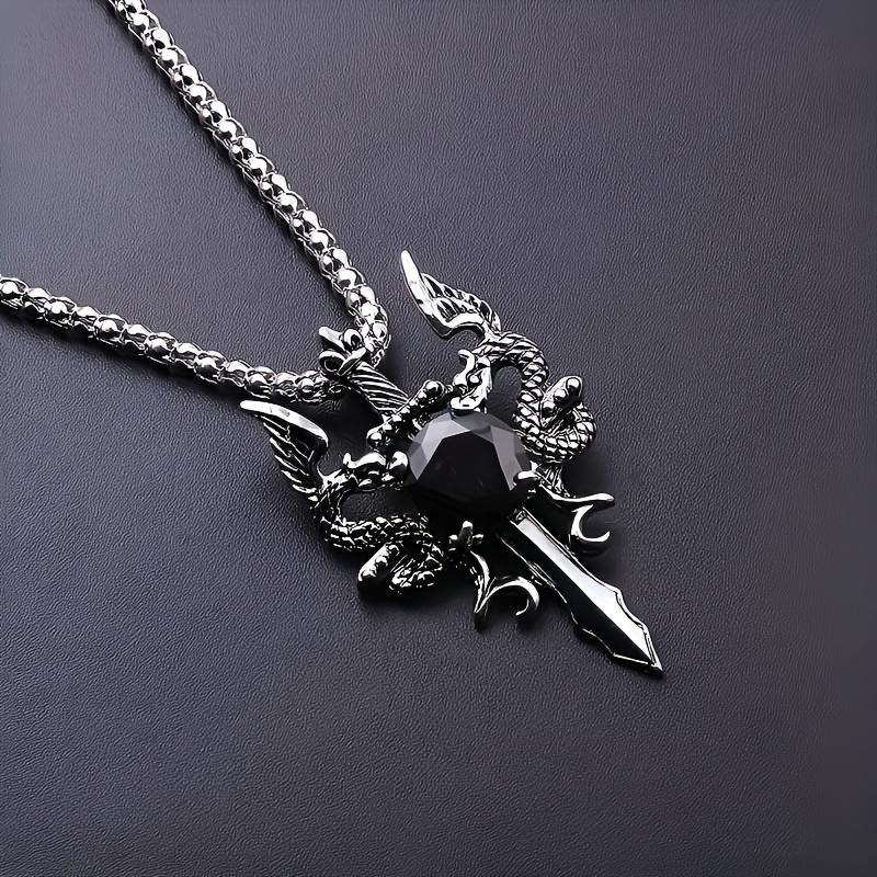 1/2pcs Fashion Gothic Knight Double Dragon Holy Sword Cross Pendant Necklace - Vintage Punk Rock Style-Suitable for Women and Men's Daily Wear-Classic