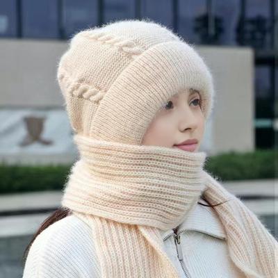 Bonnet d'hiver pour femme avec longue écharpe intégrée, épais, chaud, tricoté, coupe-vent, haute élasticité, protection complète, voyage en plein air, par temps froid