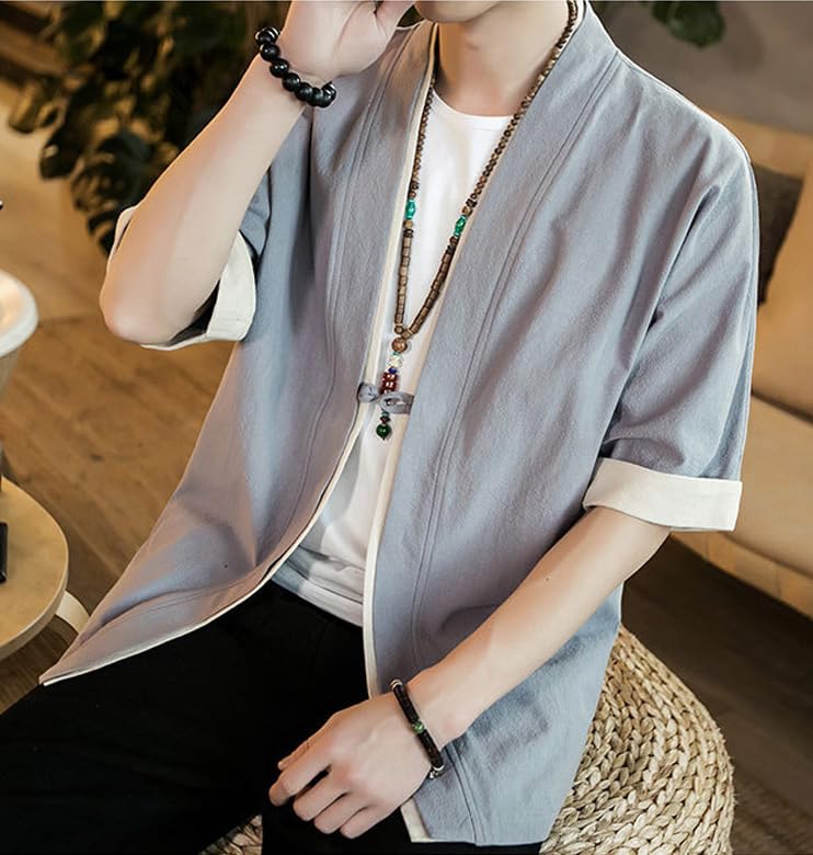 Top mare stratificat de vară [BUTMYJ] Haine pentru bărbați, cardigan în stil japonez, vară pentru bărbați, mărime, tricou, jinbei, haori în stil japonez, cardigan, palton,