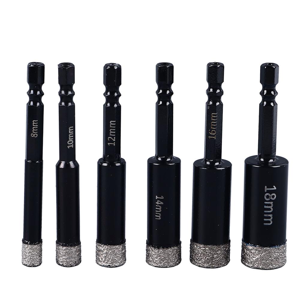 6 szt. Zestaw wierteł diamentowych na sucho 8 10 12 14 16 18 mm trzpień sześciokątny zestaw wierteł do płytek do marmuru betonu