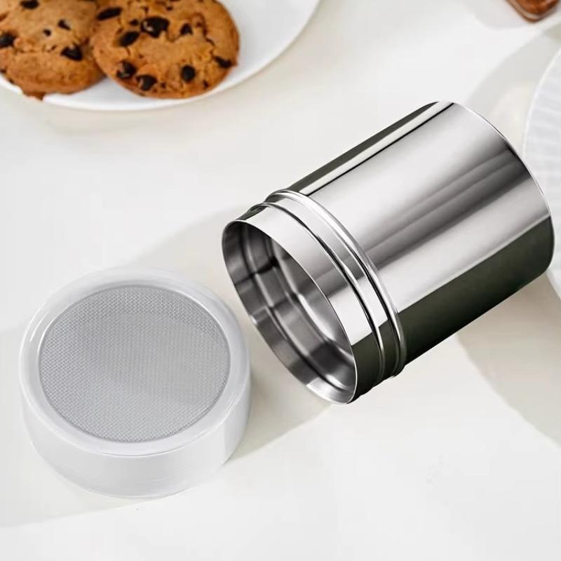 Stainless Steel Cocoa Powder Duster with Lid 1pc Fine Mesh Coffee Shaker for Home Kitchen Bakery Bar