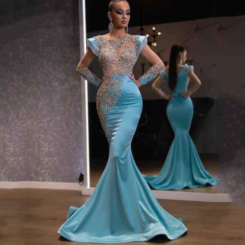 2026 Light Blue Fishtail Evening Dress: Elegant Slim Fit for Banquets and Annual Meetings S светло-синий