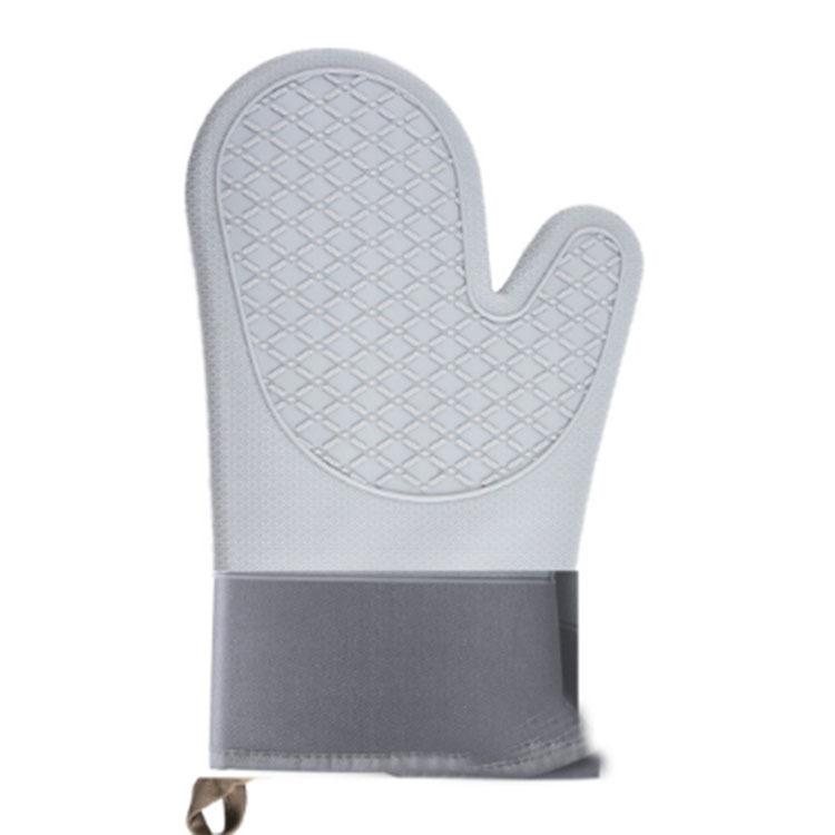 Silicone Heat-resistant Oven Gloves High-temperature Microwave-safe Anti-scald Gloves Cotton-lined Diamond-patterned Baking Oven Mitts