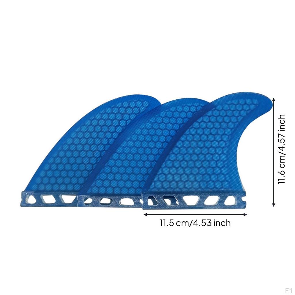3 Pieces Surfboard Fin with Honeycomb Pattern Fiberglass Single-Tab Single